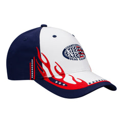 NHRA Americana Flame Hat In Blue, White & Red - Angled Right Side View