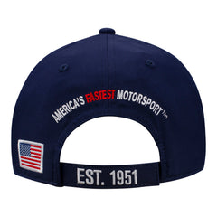 NHRA Americana Flame Hat In Blue, White & Red - Back View