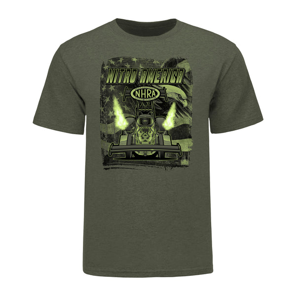 NHRA Americana Military T-Shirt In Green - Front View