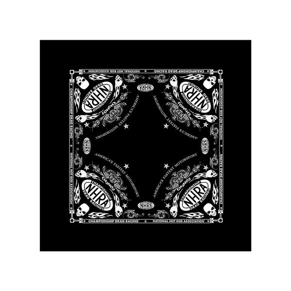Rods, Skulls and Drag Racing Bandana In Black - Front View
