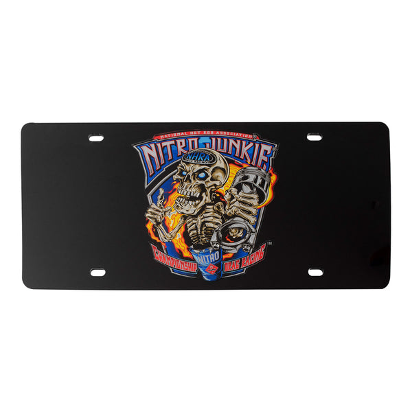 Nitro Junkie Laser License Plate In Black - Front View