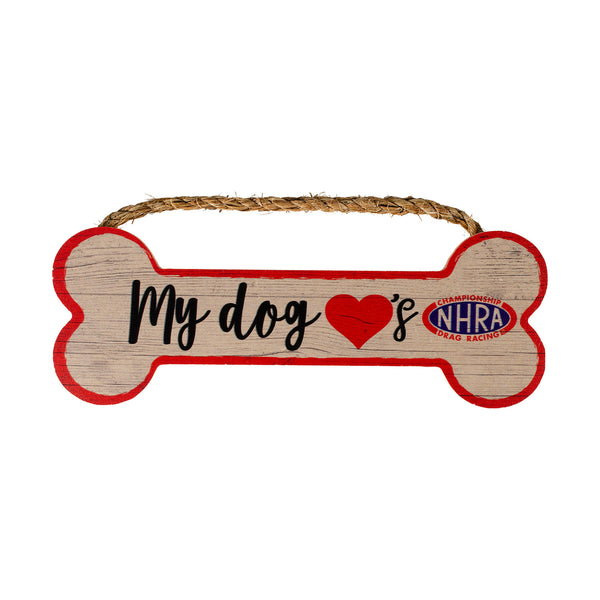 Dog Bone Wood Sign In Tan & Red - Front View