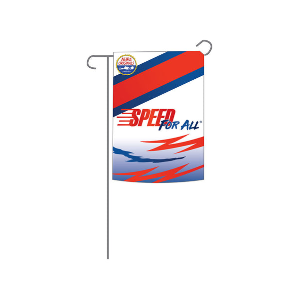 Speed For All Garden Flag In Red, Blue & White - Front View
