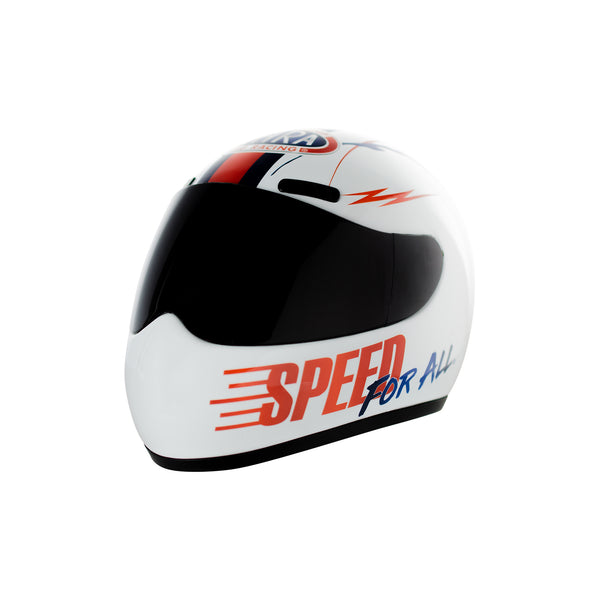 NHRA Speed For All Mini Helmet In White, Red, Black & Blue - Left Side View