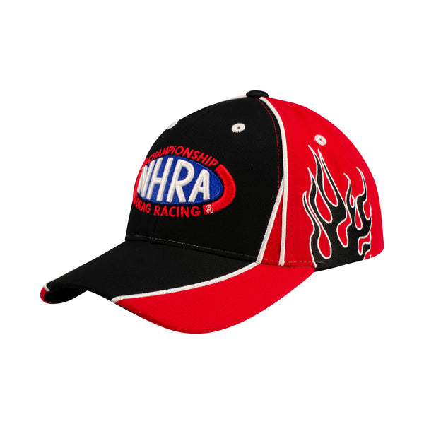 NHRA Youth Flamed Hat In Red & Black - Angled Left Side View