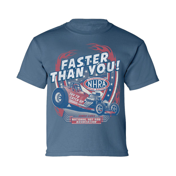 Youth Faster Than You T-Shirt In Blue - Front View