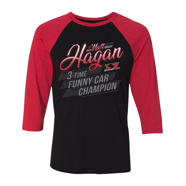 Ladies Matt Hagan 3x Champion T-Shirt In Black & Red - Front View