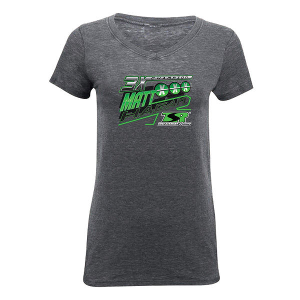 Ladies Matt Hagan TSR T-Shirt In Grey & Green - Front View