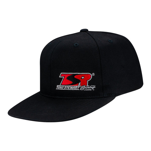 TSR Team Flatbill Hat In Black & Red - Angled Left Side View